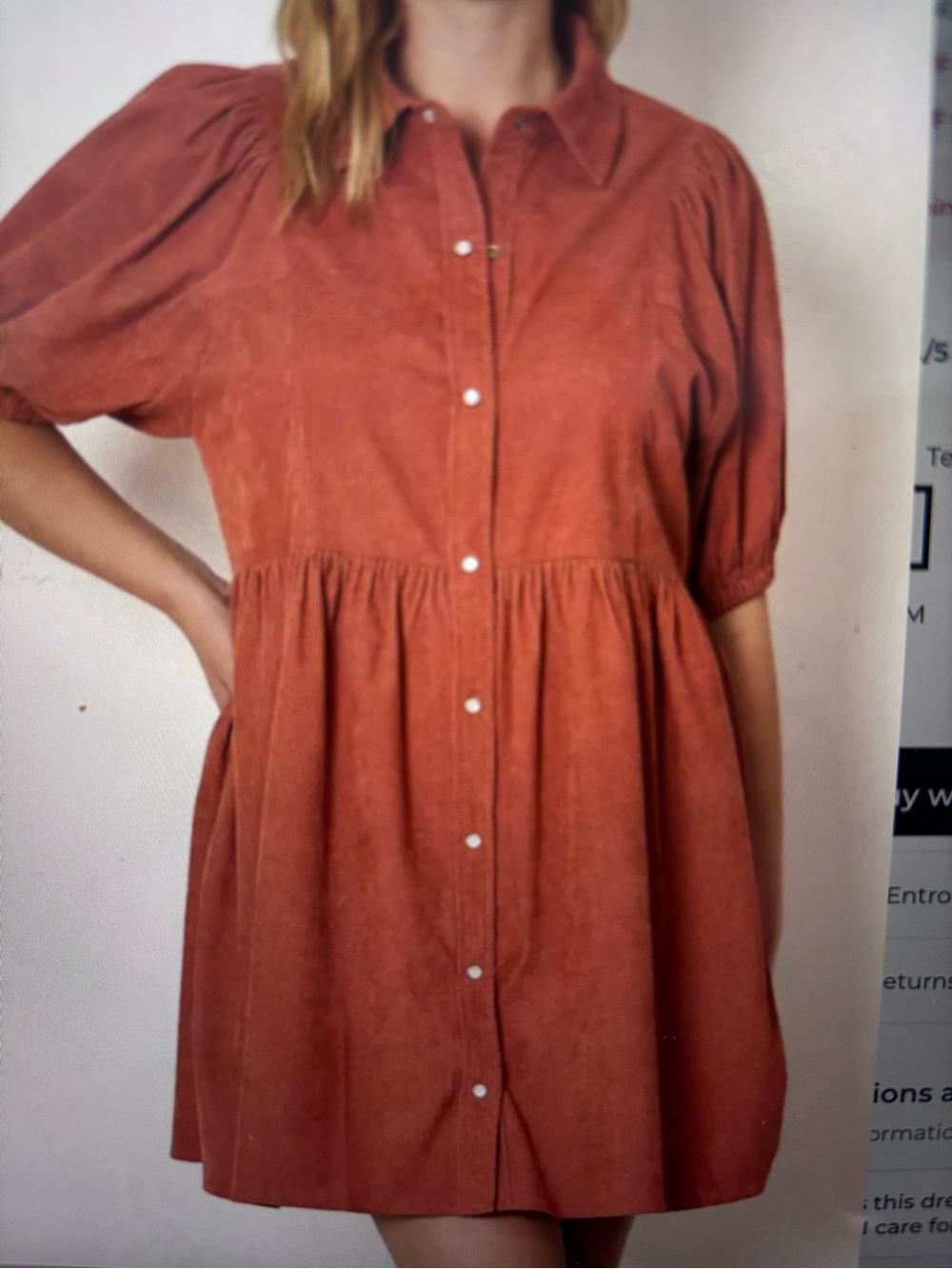 Entro PINK Corduroy Button-Front Babydoll Mini Dress